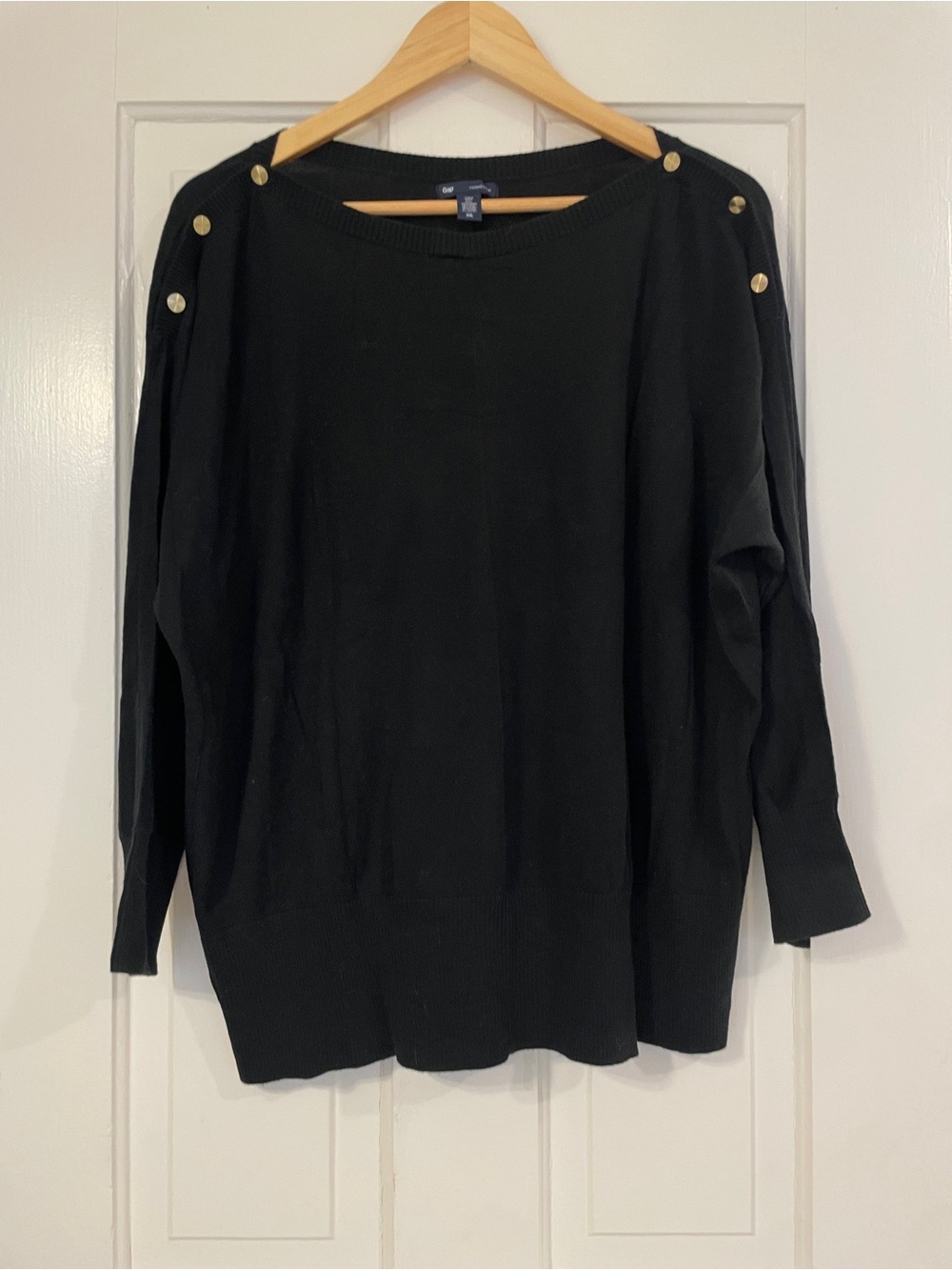 GAP Black Knit Boatneck Sweater with Gold Shoulder Buttons – Size XXL